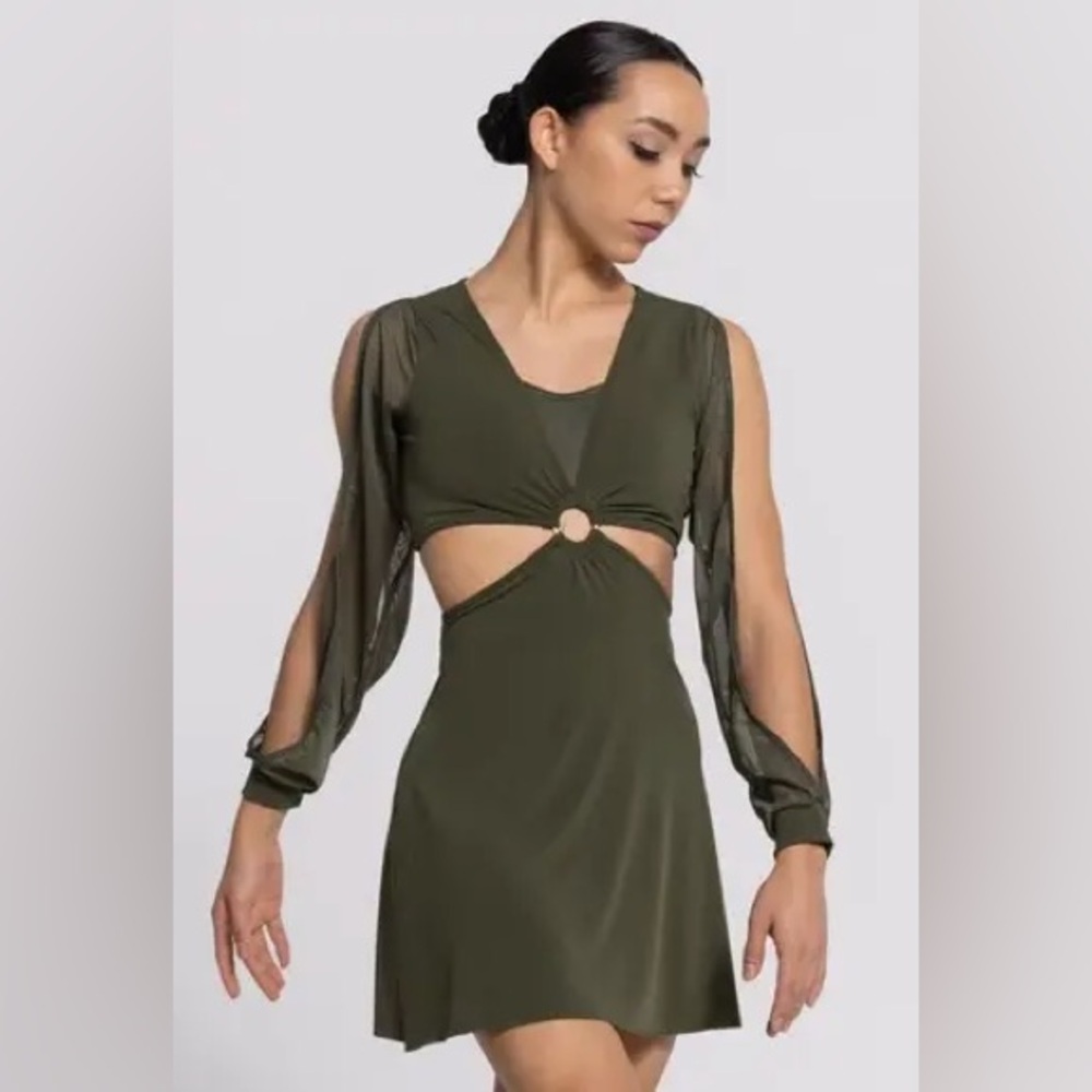 Weissman Strangers by Nature Olive Green Cut-Out Dress